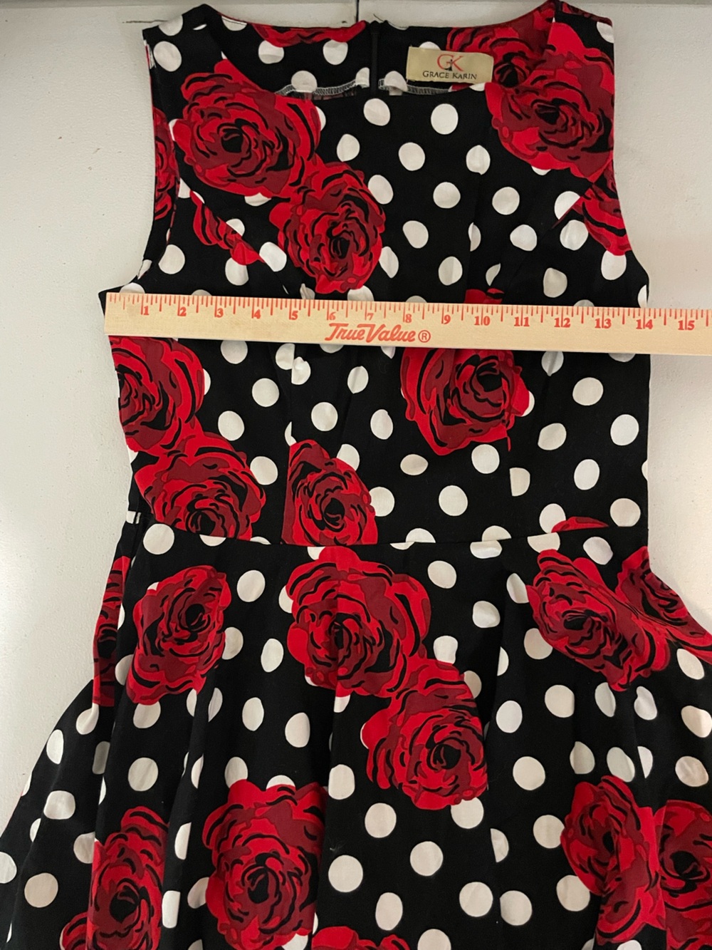 Grace Karin Retro Swing Black Polka Dot Dress with Red Rose Print - Picture 3 of 5
